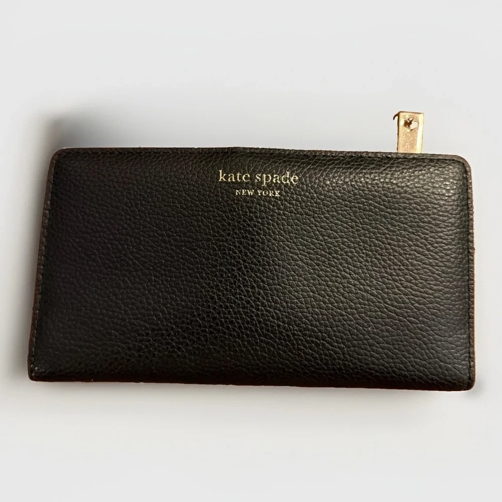 Kate Spade New York Black Leather Wallet Card Holder 6.75